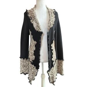 Boston Proper Open Cardigan Black Brown Lettuce Trim Whimsygoth Y2K Grunge Goth